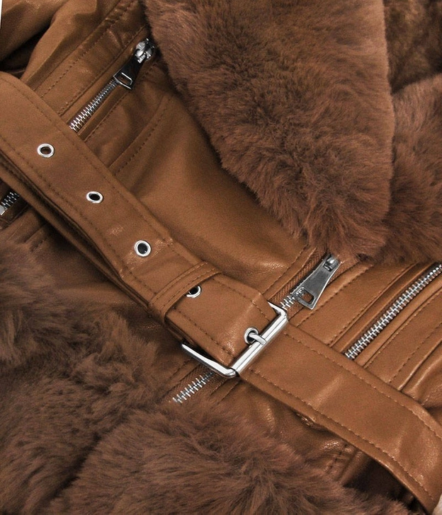 RAMONESKA Z FUTRZANYM KOŁNIERZEM BRĄZOWA (0580)