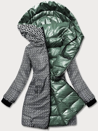 Metaliczna kurtka dwustronna damska zielona (b8070-10)