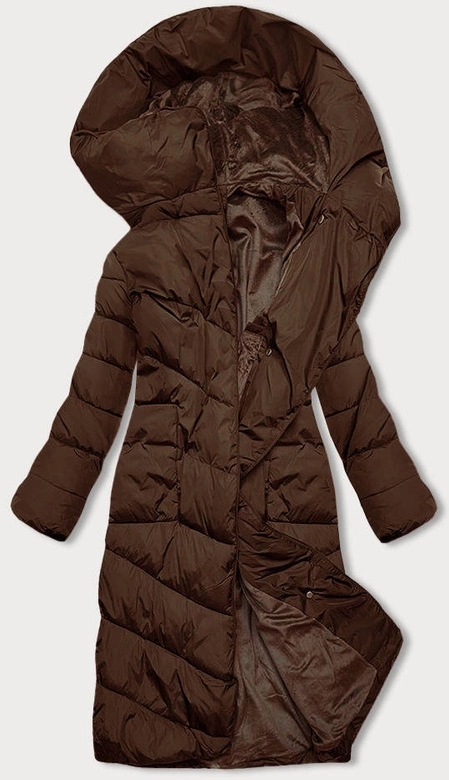 Długa zimowa kurtka damska brązowa (2M-033)