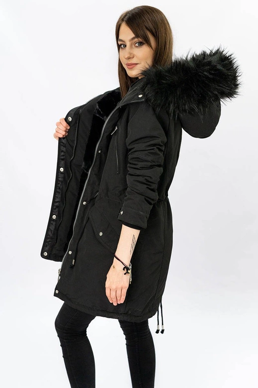 DAMSKA PARKA ZIMOWA NA MISIU CZARNA (W378)