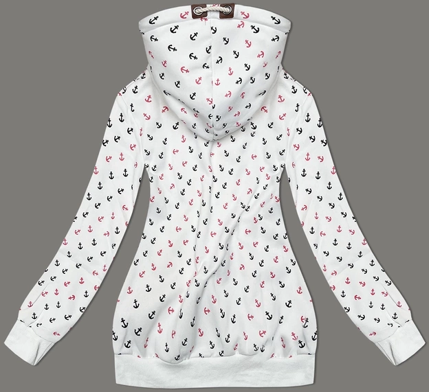 Gruba bluza w kotwice ze skośnym zamkiem biała (2308)