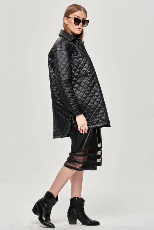 Cienka kurtka damska z kołnierzem czarna (jin225)