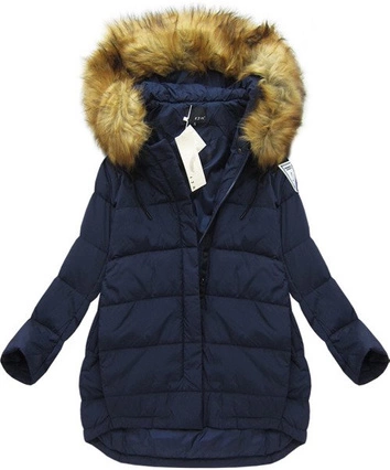 KURTKA Z PUCHEM NATURALNYM GRANATOWA (8062)