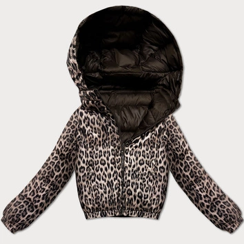 Dwustronna krótka kurtka damska Minority czekoladowa panterka (M6-6001-103)