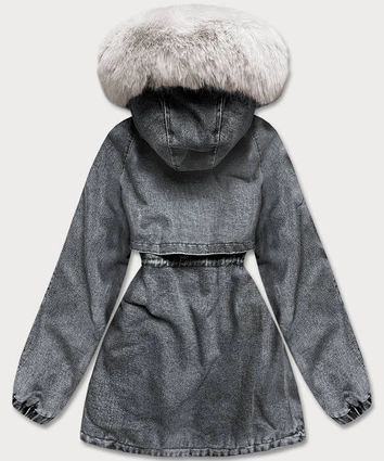 Damska kurtka jeansowa na futrzanej podszewce czarny/ecru (br8048-1046)