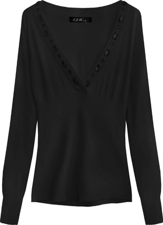 SWETER Z OZDOBNYMI KAMIENIAMI CZARNY (1519)