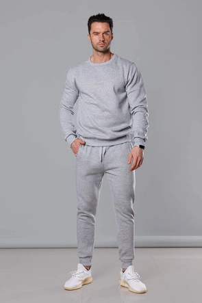 Męska bluza z okrągłym dekoltem jasnoszara (68B2001-2)