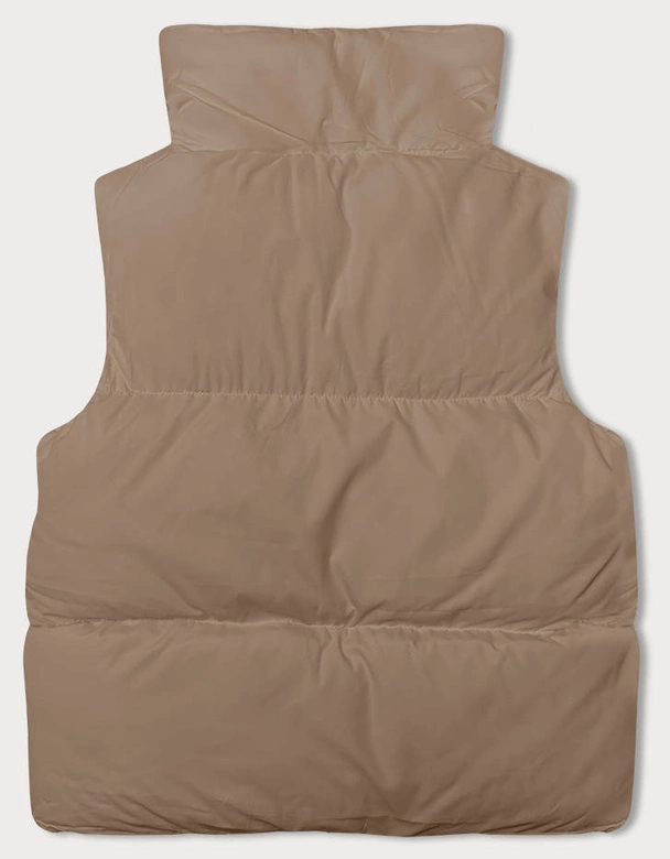 Puchowa kamizelka damska ze stójką ciemny beż (5M3150-84)