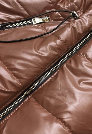 Błyszcząca kamizelka z kapturem karmelowa (B8130-14)