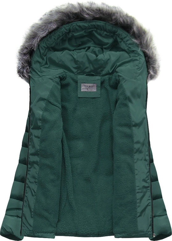 PIKOWANA ZIMOWA KURTKA DAMSKA Z KAPTUREM BUTELKOWA ZIELEŃ (B2631)
