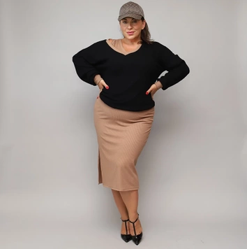 Sukienka z dzianinową bluzką czarna-ciemny beż (682)