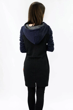 DŁUGA BLUZA Z KAPTUREM GRANATOWO-SZARA (AMG-737)