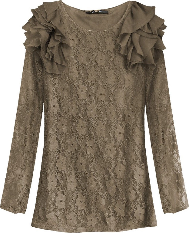 KORONKOWA BLUZKA W KWIATY KARMELOWA (3660)