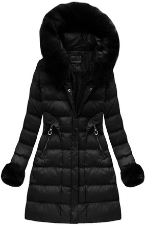 PIKOWANA KURTKA DAMSKA ZIMOWA Z KAPTUREM CZARNA (W765-1)