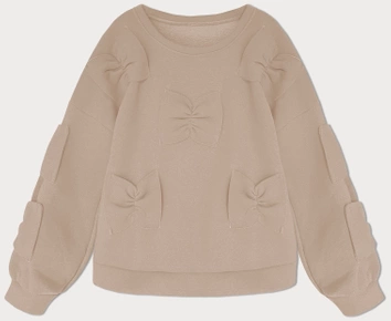 Ciepła bluza damska z kokardkami beżowa (23999)
