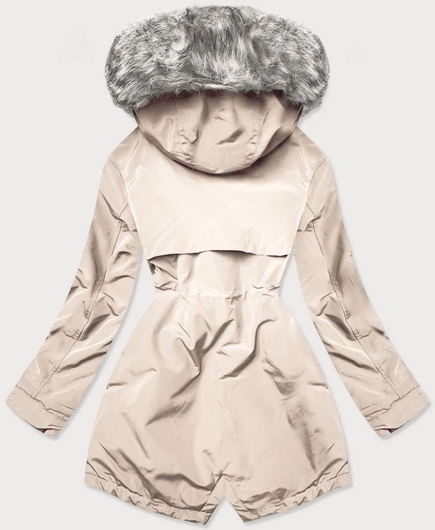 Zimowa parka damska na futrze jasny beż (m21312)