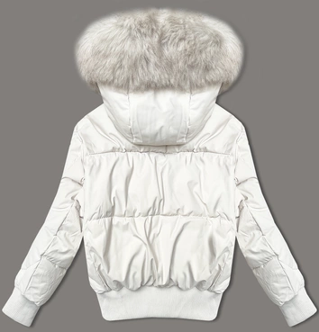 Krótka zimowa kurtka damska ze ściągaczami S'west złamany biały (B8288-26)