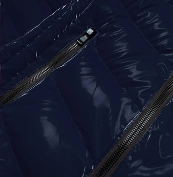 Błyszcząca kurtka damska z ozdobną podszewką granatowa (xw810x)