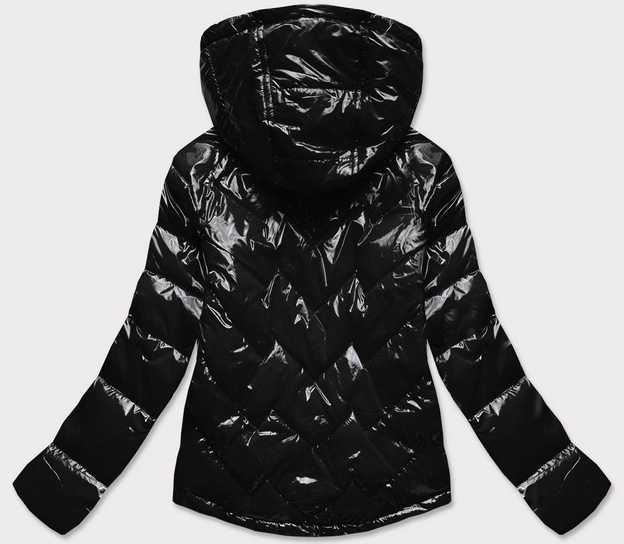PIKOWANA KURTKA DAMSKA Z KAPTUREM CZARNA (B9562)