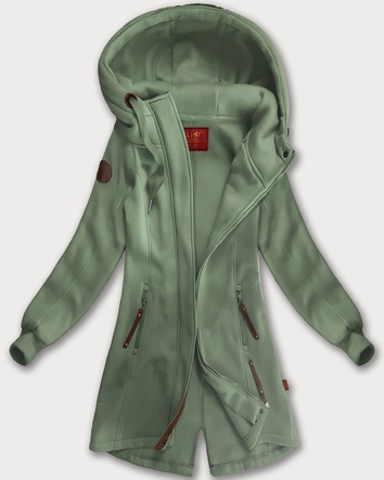 Długa bluza damska z kapturem szarozielona (AMG-675/2)