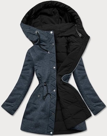 CIEPŁA DWUSTRONNA KURTKA DAMSKA ZIMOWA CZARNO-GRAFITOWA (M-21315)