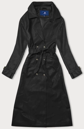 Dwurzędowy klasyczny płaszcz damski ze skóry ekologicznej Ann Gissy czarny (AG6-30)