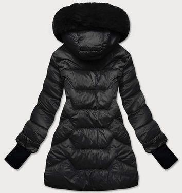 PIKOWANA KURTKA ZIMOWA Z KAPTUREM CZARNA (B2719-1)