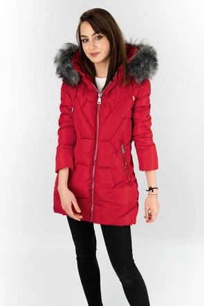 PIKOWANA KURTKA DAMSKA ZIMOWA CZERWONA (B9527)