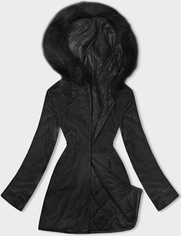 Dwustronna kurtka damska pikowana - futro czarna (H-897-01)