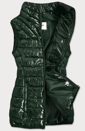 BŁYSZCZĄCY BEZRĘKAWNIK ZE STÓJKĄ DAMSKI ZIELONY (B0108)