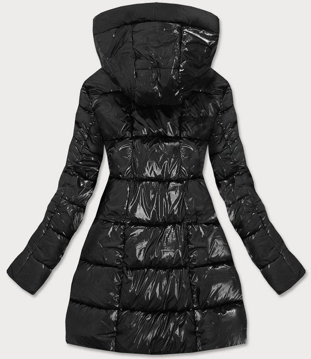 BŁYSZCZĄCA ZIMOWA KURTKA DAMSKA CZARNO-CZERWONA (R9545)