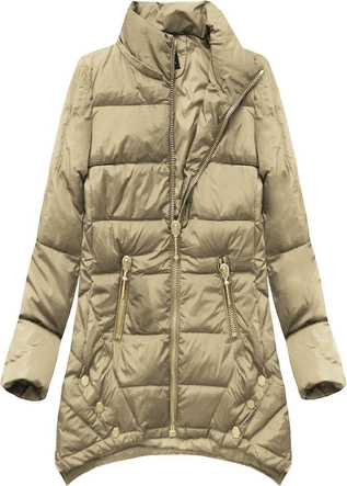 PIKOWANA KURTKA Z PUCHEM NATURALNYM CIEMNOBEŻOWA (1412)