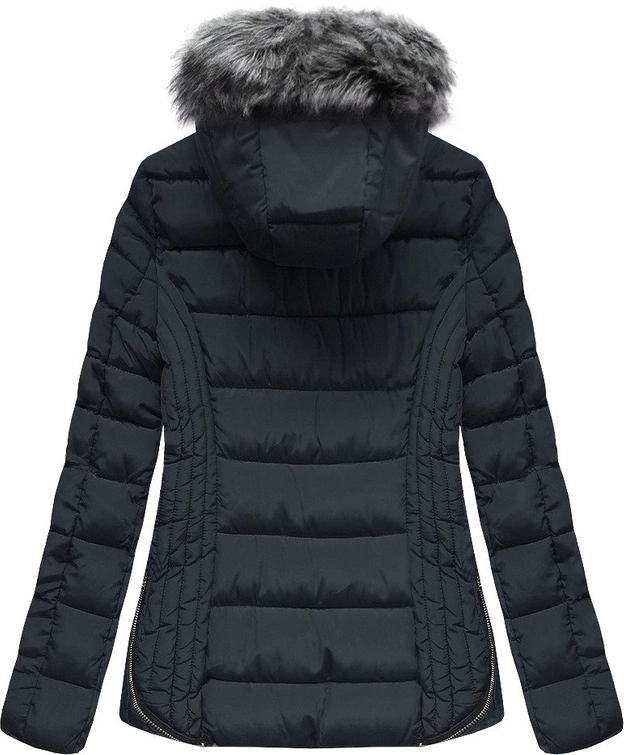 PIKOWANA ZIMOWA KURTKA DAMSKA Z KAPTUREM GRANATOWA (B2631)