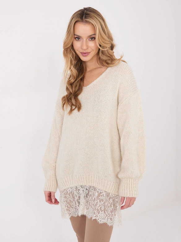 Damski sweter z domieszką moheru Goodlookin ecru (33681)