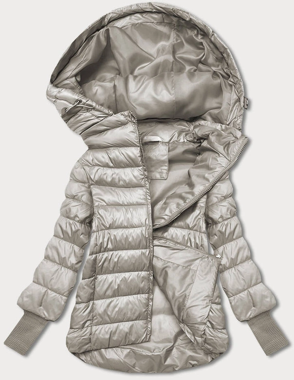 Krótka kurtka damska z dzianinowymi ściągaczami beżowa (P22/P3-6636/P3-6023-62)