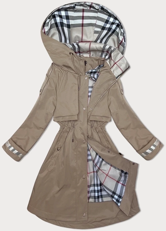 Cienka parka damska z kapturem BH Forever jasny khaki(3) (BH-2403)