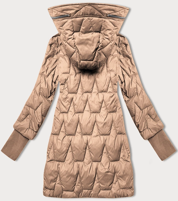 Pikowana przejściowa kurtka damska z dzianinowymi ściągaczami Libland beżowa (LD-7775)