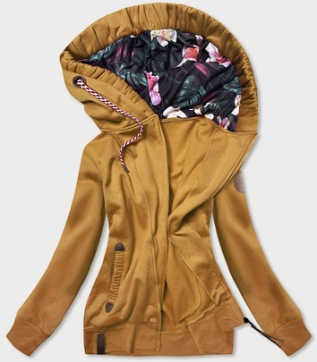 BLUZA DAMSKA Z OZDOBNYM KAPTUREM MUSZTARDOWA (AMG725-1)