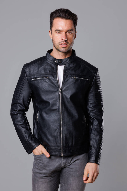 Kurtka męska typu biker czarna (11Z8053)