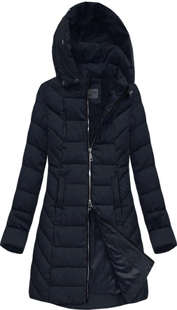 PIKOWANA DAMSKA KURTKA ZIMOWA Z KAPTUREM GRANATOWA (B2645)