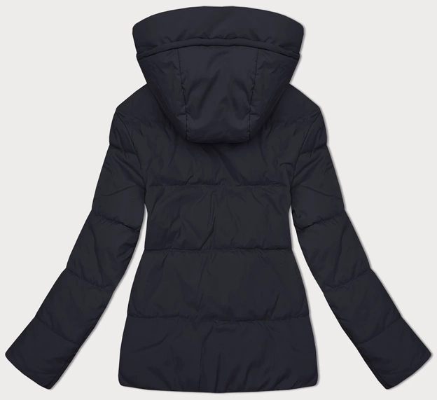 Krótka kurtka damska z kapturem granatowo-czerwona (16M2153-215)