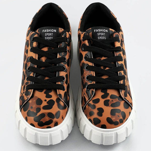Sznurowane sneakersy w panterkę brąz-czarny (6374)