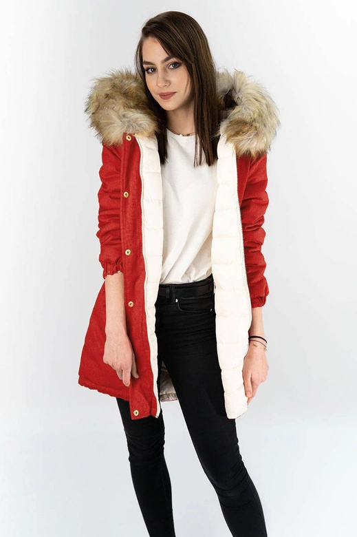 DWUSTRONNA PARKA CEGLANA-ECRU (B507)