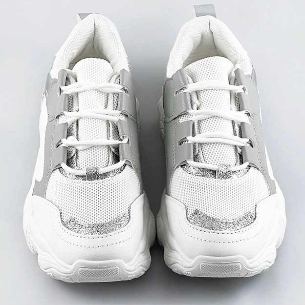 Sznurowane sneakersy damskie biało-szare (172)