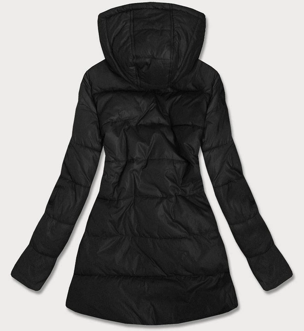 DWUSTRONNA KURTKA DAMSKA Z KAPTUREM CZARNA W PANTERKĘ (W352)