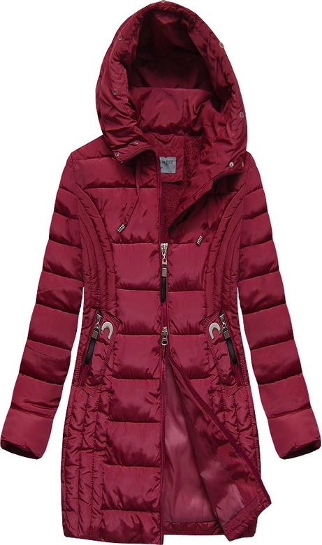 DŁUŻSZA DAMSKA KURTKA Z KAPTUREM BORDOWA (B2620-30)