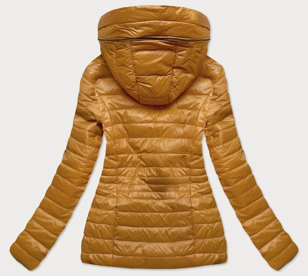 Pikowana kurtka damska kaptur musztarda (6366)