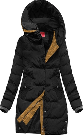 PIKOWANA DAMSKA KURTKA ZIMOWA Z KAPTUREM CZARNA 2 (M-123)