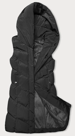 Kamizelka damska ze stójką i kapturem czarna (23-011)