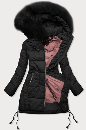 Pikowana damska kurtka zimowa z kapturem czarna (7690)